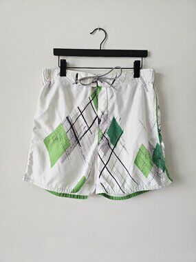 Point Zero White Green Drawstring Lined Board Shorts Men's Large